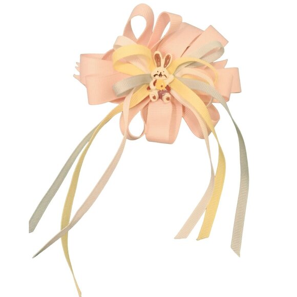 Easter Bunny Hair Ribbon Pink White Girls Bow Barrette Daisy Egg Basket Gift Bag - Picture 3 of 6